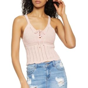 SOLD Almost famous crochet pink tank top